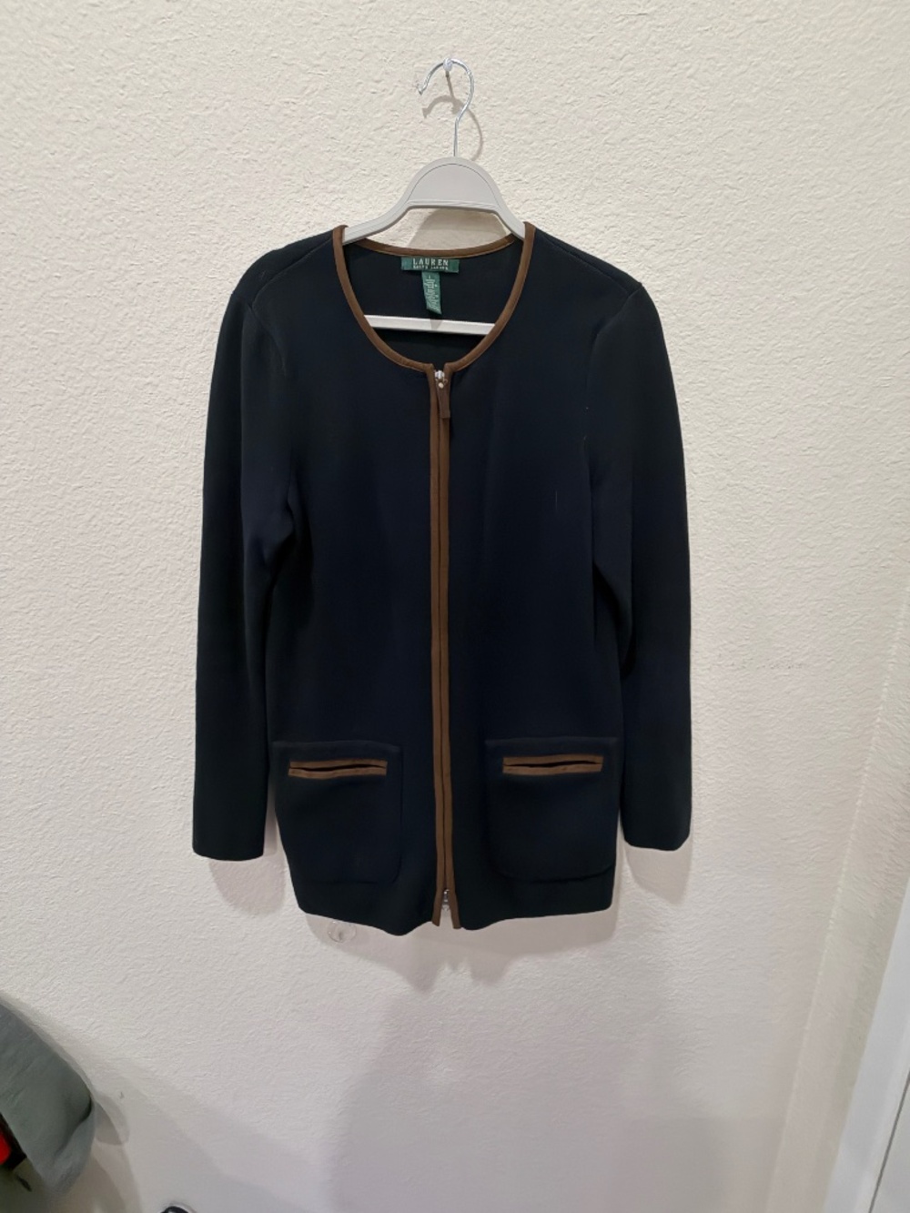 Ladies Lauren Ralph Lauren Black Knit Sweater / Blazer size Large-Good